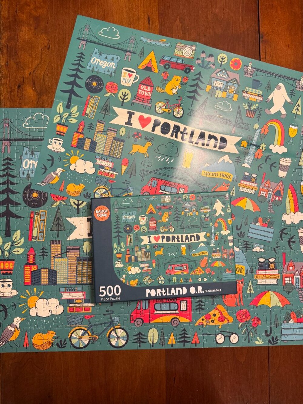 Badge Bomb I Love Portland Oregon - 500 Piece Jigsaw Puzzle - 16.5" X 22.5"